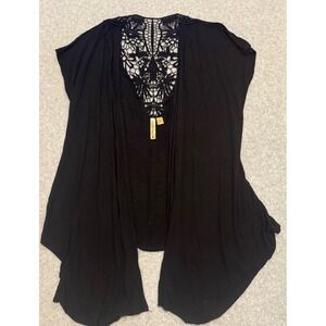 Eyeshadow Black Crochet Lace Back Open Front Cardigan Rayon Plus Size 3X